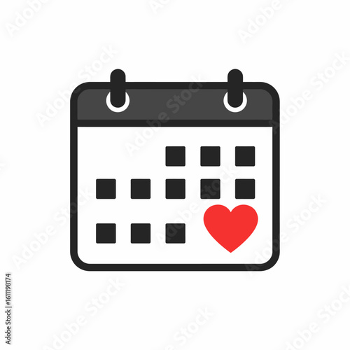 Simple Calendar Icon with a Red Heart Symbol