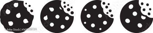 Cookie Bite Icon Set Vector – Black Snack and Dessert Symbols