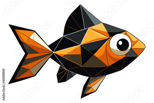 Geometric polygonal goldfish illustration with orange and black