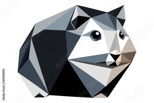 Geometric polygonal hamster face black and white animal