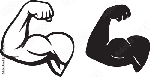 Bodybuilder Flexing Arm Vector – Strong Biceps Muscle Icon for Gym and Fitness