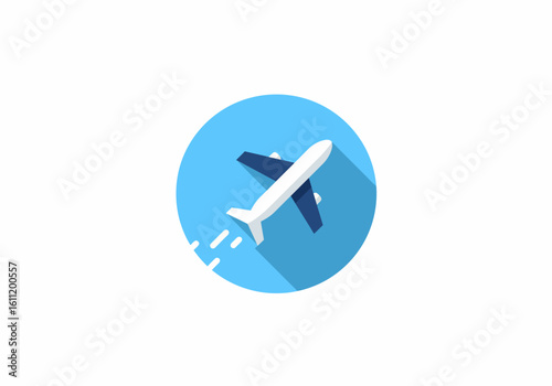 Isometric Flat Design of a White and Dark Blue Airplane in Flight