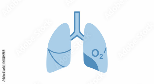 Stylized Light Blue Lungs with Oxygen Symbol, Respiratory System Icon