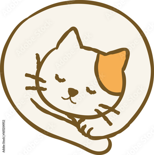 Vector illustration of cute pet cat character sleeping peacefully in a crouching position