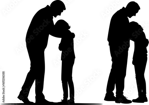 Father and Daughter Comforting Hug Silhouettes