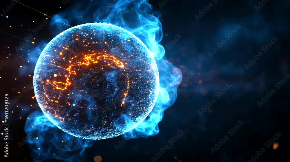 Dynamic globe with glowing connections and swirling energy effects animated backdrop