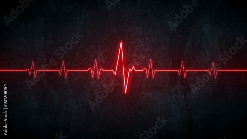 Vibrant red heartbeat ekg line on dark textured background