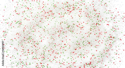 Aerial view of white surface with red and green sprinkles dots    .ai generative, transparent background, white background. isolated on white background