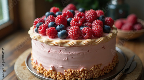 a decorative cake with seasonal berries