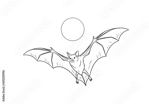 Mysterious bat soars through night sky with full moon, evoking Halloween and nocturnal wonder
