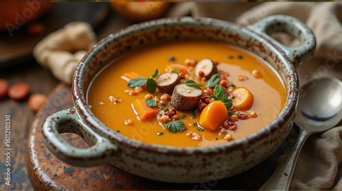 a rustic autumn harvest soup with root vegetables
