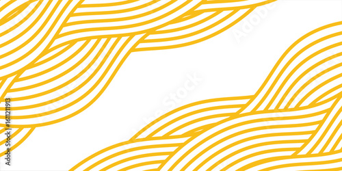 Yellow instant noodle, pasta and spaghetti texture with geometric wavy lines. Ramen, pasta vector pattern.
