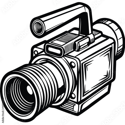 Sketch of a Video Camera on a White Background in Vector Format