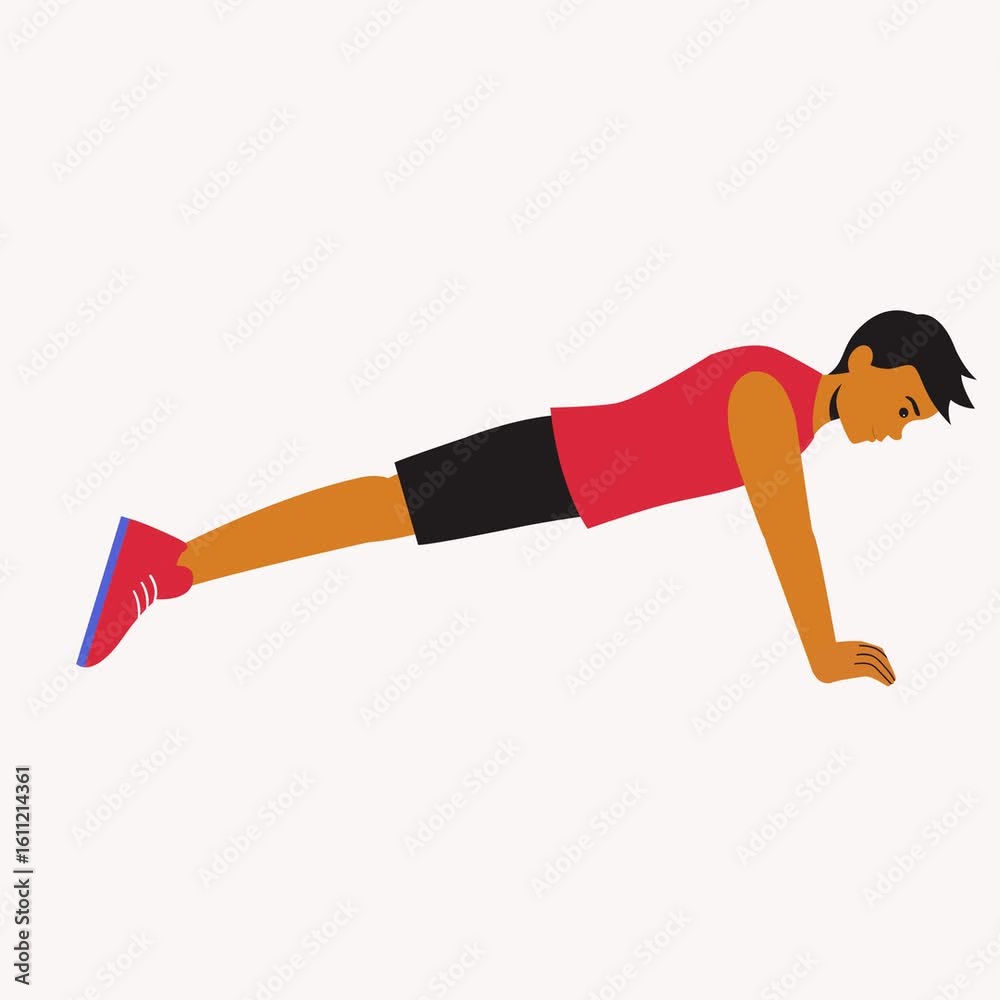 Animated man performing traditional push ups to build chest and arms.