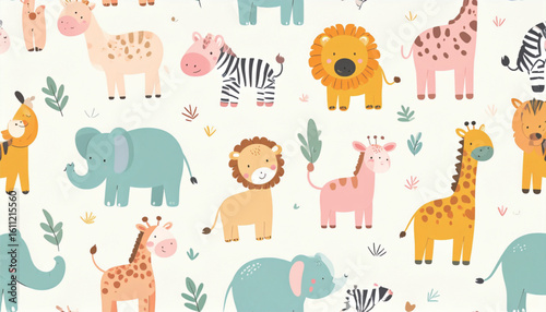 かわいいサファリアニマルのシームレスパターン

