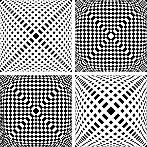 Set of Abstract Geometric Black and White Patterns with 3D Illusion Effect. Convex Textured Backgrounds. 