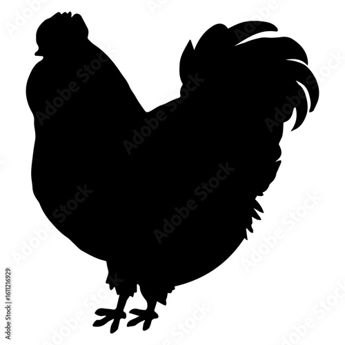 Vector silhouette of a magnificent rooster. Rural bird. Isolated element on transparent