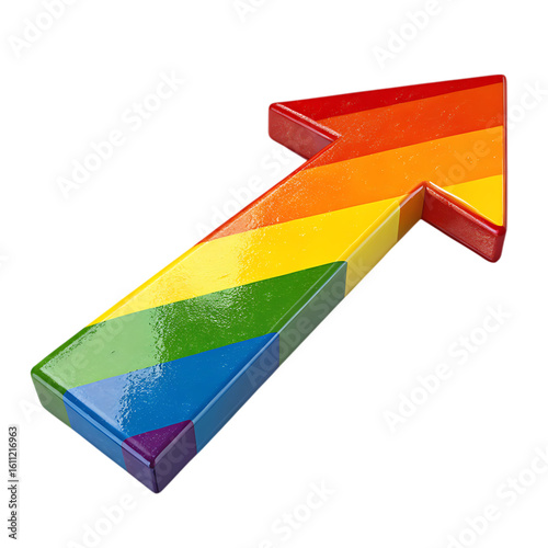 Rainbow arrow pointing upwards on a black background representing progress and pride