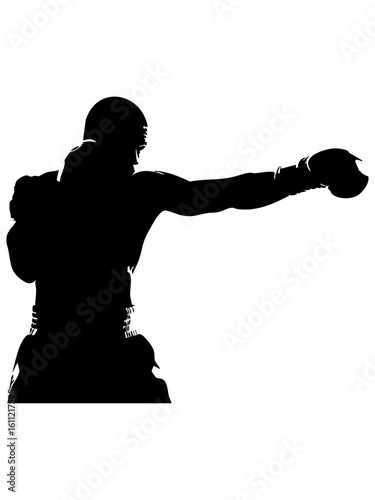 Vector art of silhouette of a boxer throwing a powerful punch, isolated on transparent background