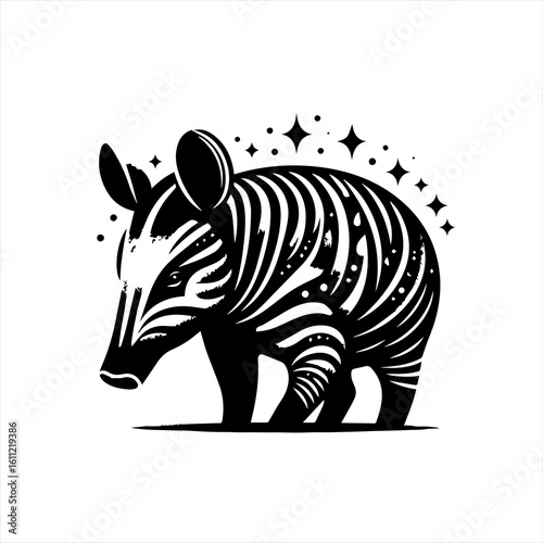 A stylized tapir with striped patterns