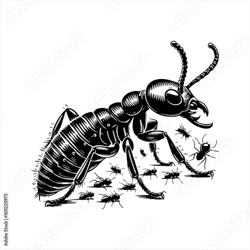 Giant ant with smaller ants