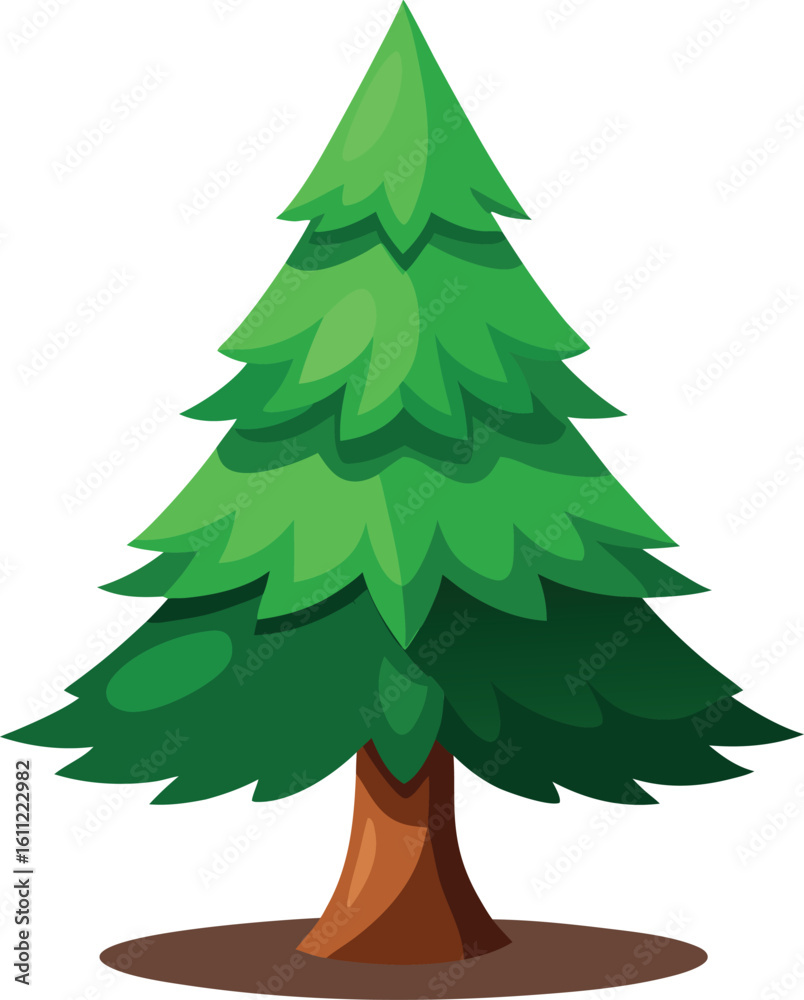 Fototapeta premium Stylized green pine tree with brown trunk on white background