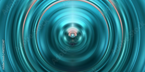Futuristic metallic swirl with glowing concentric rings and a radiant center of light
