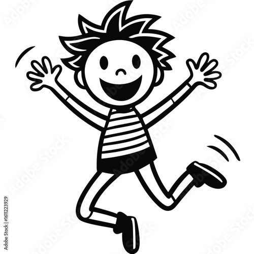 Joyful Stick Figure Dודי Jumping with Exuberance: Isolated Vector Design