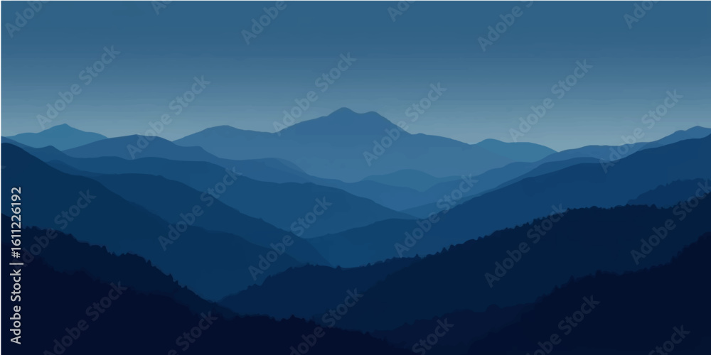 Fototapeta premium Misty mountain peaks at sunrise with a dramatic cloud-filled sky