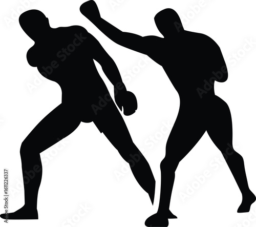 Silhouette of various fighting skills between two people