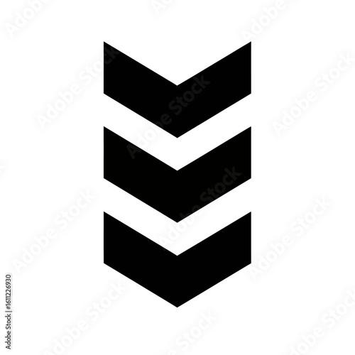 A minimalist icon of four stacked chevron arrows pointing upwards, symbolizing growth and progress.