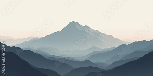 Misty morning clouds drift through a serene mountain landscape at sunrise