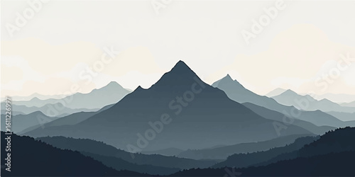 Morning sunrise over foggy mountain peaks and scenic valleys