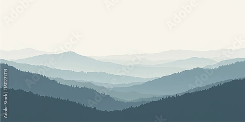 Misty mountain landscape with clouds and fog