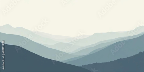 A hazy morning mist blankets a panorama of majestic mountain peaks and forested valleys, their snowy horizons touched by the rising sun