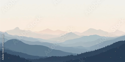 Sunrise mist rolling over a foggy mountain valley in a beautiful winter landscape