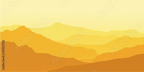 Golden sunrise over misty mountain peaks