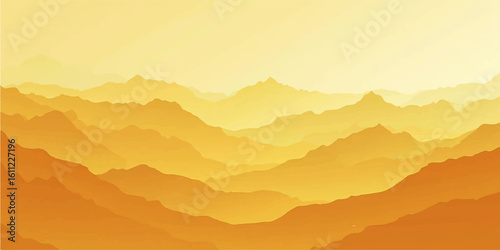 Misty morning mountain landscape with a serene sky, illuminated by the soft light of the rising sun