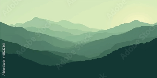 Morning mountain landscape with fog and clouds