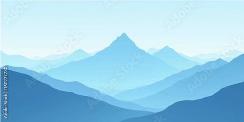 Mountain landscape with layered peaks clouds and misty hills under the sky