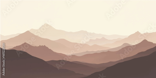 Misty mountain landscape at sunrise with a panoramic view of the foggy valley