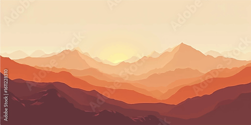 Sunrise over mountain peaks in the morning light
