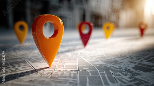 Multiple location markers on a detailed map.