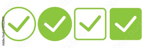 Check mark icon set. Checkmarks and confirm. Check marks for agreement, vote, confirmation, choise.