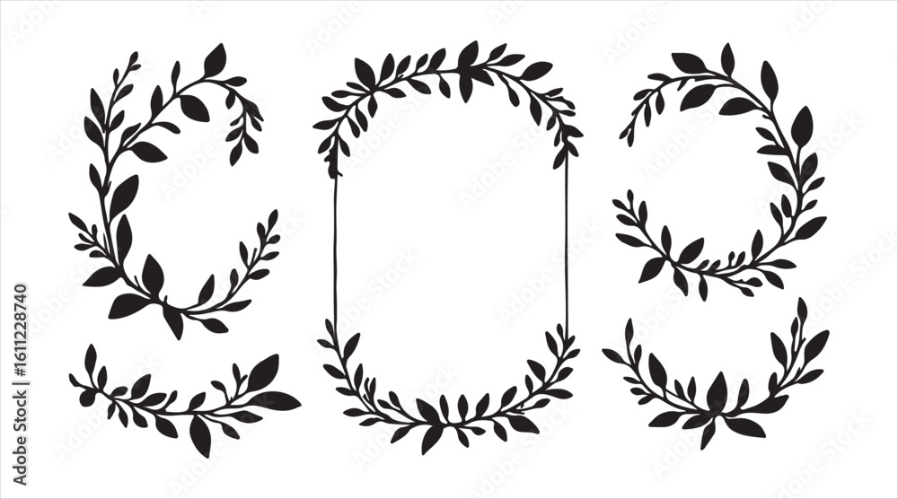 Fototapeta premium Floral dividers designed by hand, featuring ornamental elements. Herbs and twigs add a nice touch