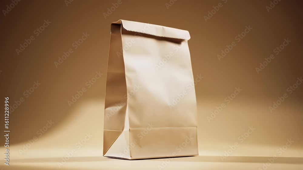 Tan Paper Bag with Folded Top on a Light Brown Gradient Background and Diffused Lighting