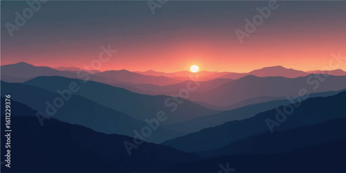 Dramatic mountain landscape at dawn and dusk with mist and cloud-kissed peaks