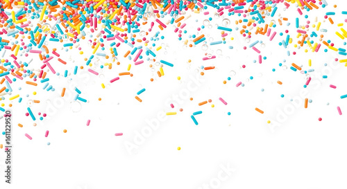 Colorful sprinkles falling against a stark black background view    .ai generative, transparent background, white background. isolated on white background