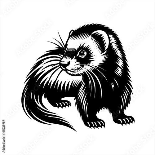 Black and White Ferret Illustration 1.