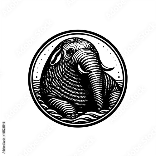 Majestic Elephant Head Circular Emblem Design.